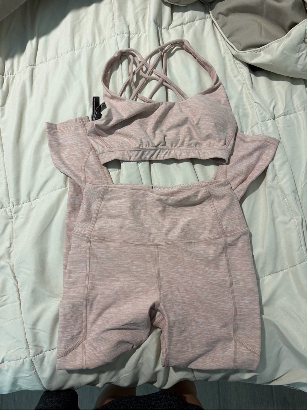 Victoria's Secret Light Pink Heathered Leggings with Matching Strappy Sports Bra